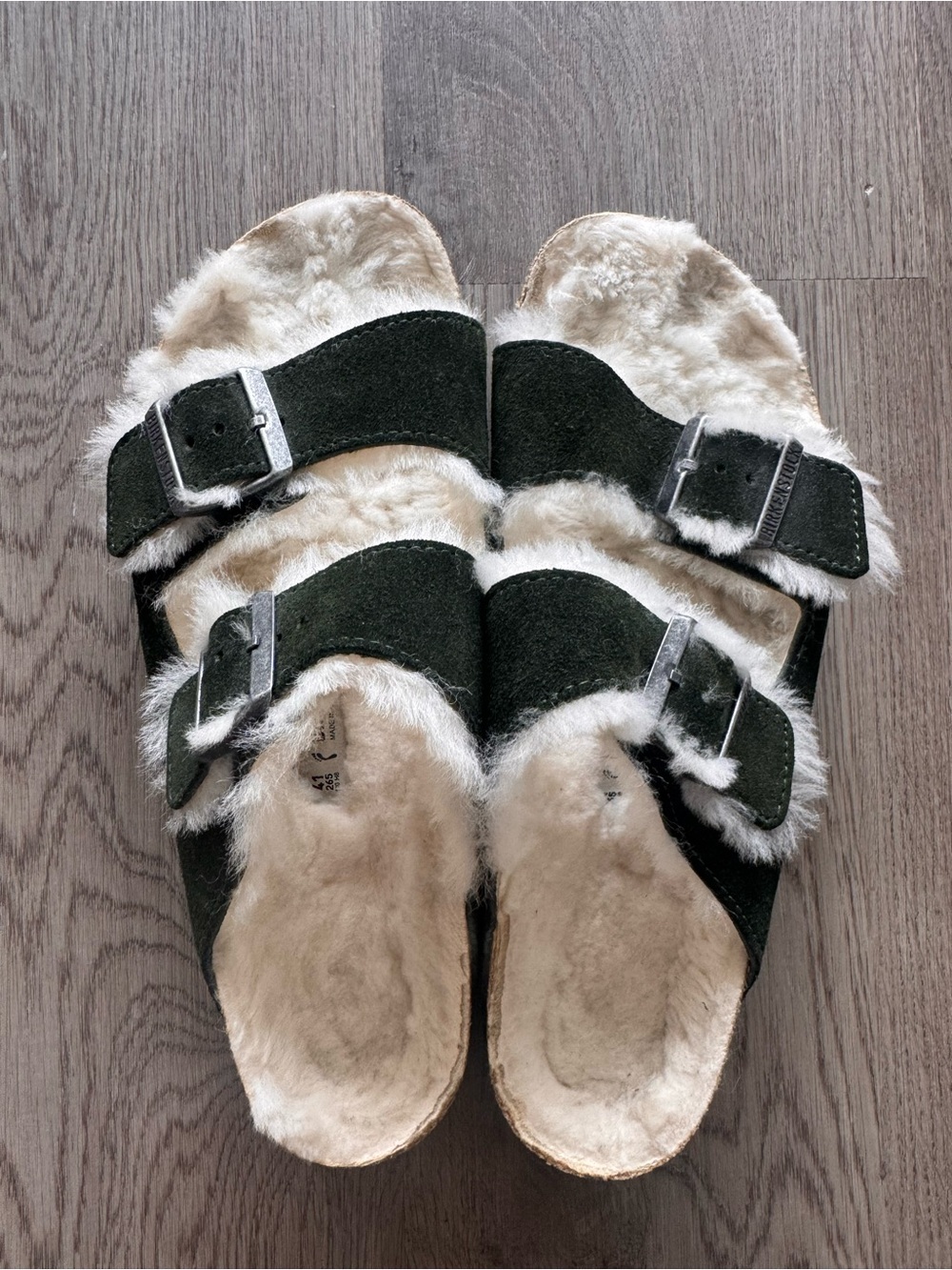 Birkenstock Arizona Shearling Suede sandal Dark Green sz 10 / 41 EU